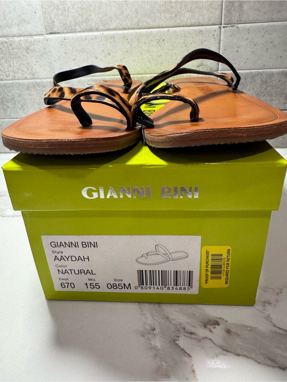 GIANNI BINI Brown Leather Sandals with Leopard-Print Straps - Picture 7 of 7